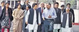  ?? HT PHOTO ?? Chief minister Akhilesh Yadav along with Tata Trusts chairman Ratan Tata, Kannauj MP Dimple Yadav and other senior ministers at 5 Kalidas Marg on Monday.