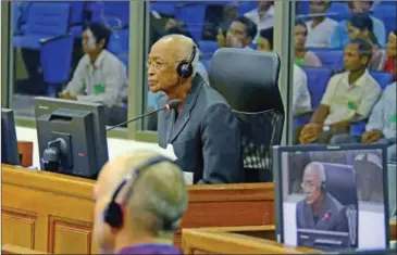  ?? ECCC ?? Civil party Sou Sotheavy testifies before the Extraordin­ary Chambers in the Courts of Cambodia earlier this week during case 002/02.