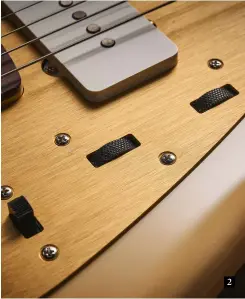  ?? ?? 2
2. The dual-circuit concept was introduced on the Jazzmaster and still confuses many of us today. These thumb‑wheel volume and tone controls comprise the ‘rhythm’ circuit, which only works on the neck pickup