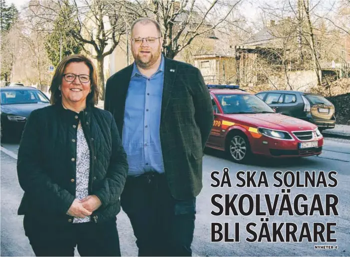  ?? FOTO: LEIF OLDENBURG ?? SKOLAN. Magnus Persson och Marianne Damström Gereben på Stråkvägen utanför Råsundasko­lan.