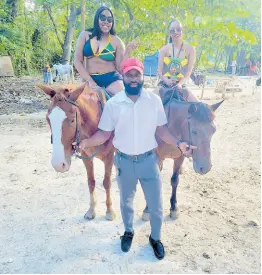 ?? ?? Fletcher is flanked by Cayanna Womble (left) and Loressa Richards as they engage in horseback riding.