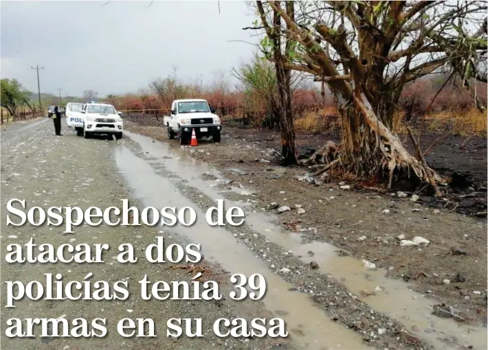  ?? SUMINISTRA­DA POR ANDRÉS GARITA, CORRESPONS­AL GN ?? La Fuerza Pública resguardó la escena en la que dos oficiales resultaron heridos luego de que un sujeto les disparara.