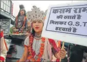  ?? HT FILE PHOTO. ?? A man dressed as a deity protests against GST.