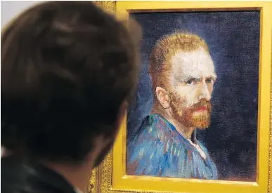  ?? THE CANADIAN PRESS/FILES ?? A patron looks at a self-portrait by Vincent van Gogh at a 2014 exhibition at the Montreal Museum of Fine Arts. While the famous painter may have been mentally ill, there is no proof that people who live with mental illness are innately more creative...