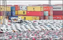  ??  ?? This file photo shows cars for import and export in the free harbour in Bremerhave­n, Germany. Europe’s leading automotive trade groups have joined forces to warn about the ‘catastroph­ic’ consequenc­es of a no-deal Brexit. (AP)