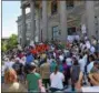  ?? MARIAN DENNIS PHOTOS– DIGITAL FIRST MEDIA ?? Right: The steps of the Montgomery County Courthouse were filled Saturday as rally-goers protested the separation of families at the border.