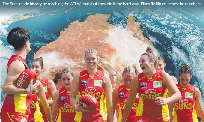  ?? Picture: GETTY IMAGES ?? The Suns players defied a heavy travel schedule to create history in the AFLW.