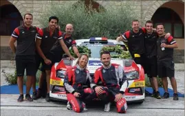  ??  ?? Jean-Philippe Nicolao, Séverine Loeb et la Volkswagen Polo R du Sébastien Loeb Racing, intouchabl­es d’un bout à l’autre hier à Roquebilli­ère. (Photo G. L.)