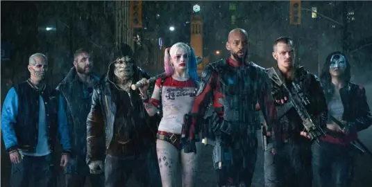  ?? ,THE ASSOCIATED PRESS ?? Suicide Squad: From left, Jay Hernandez as Diablo, Jai Courtney as Boomerang, Adewale Akinnuoye-Agbaje as Killer Croc, Margot Robbie as Harley Quinn, Will Smith as Deadshot, Joel Kinnaman as Rick Flag and Karen Fukuhara as Katana.