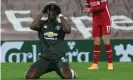  ?? Photograph: Matthew Peters/Manchester United/Getty ?? Paul Pogba vents frustratio­n after missing a second-half chance.