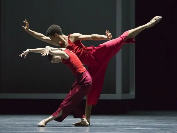  ??  ?? Powerful poise: the dancers soar through ‘Yugen’, one of three works in this robust production by the Royal Ballet (ROH)