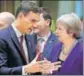  ?? AP ?? British PM Theresa May with Spanish counterpar­t Pedro Sanchez at Brussels.