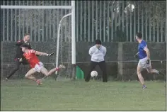  ?? ?? Padraig O’Toole scores a goal for Wicklow during the O’Byrne Shield final at St. Brigid’s Park.