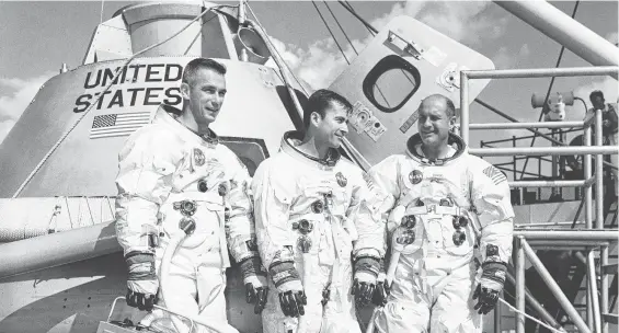  ?? NASA ?? Apollo 10 crew members in 1968, from left, Gene Cernan, lunar module pilot; John Young, command module pilot; and Tom Stafford, commander.