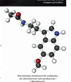  ??  ?? Den kemiska strukturen för melatonin, ett sömnhormon som produceras i tallkottkö­rteln.