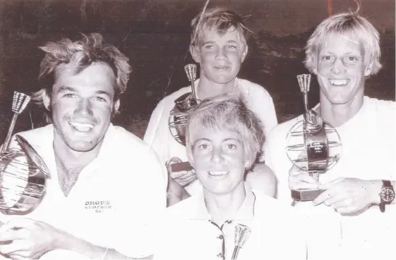  ?? Picture: WINDANSEA COLLECTION ?? Queensland champs at the peak of the Windansea era about 1970 – Peter Drouyn, Phyllis O’Donnell, Peter Scott and Andrew McKinnon.