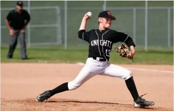  ?? CITIZEN PHOTO BY BRENT BRAATEN ?? Calib Poitras pitches for the Prince George Bantam AA Knights in the gold medal game on Tuesday.