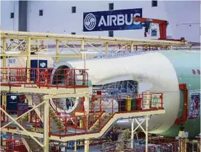  ?? BLOOMBERG PIC ?? Airbus has delivered 172 aircraft in the first four months of the year. However, it lags behind the pace needed to hit a full-year goal of 800 planes.