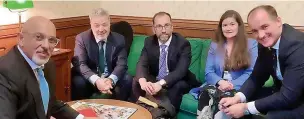  ?? ?? ●●From left: Education minister Nadhim Zahawi met with Valley Leadership Academy School Principal, Andy O’Brien, chair of Governors Sarah Davies and Jake Berry MP in Westminste­r