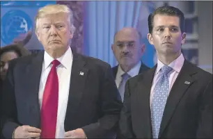  ?? JABIN BOTSFORD — WASHINGTON POST ?? Then-Presidente­lect Trump and his son Donald Trump Jr. at a news conference at Trump Tower in New York on Jan. 11. A report says that Trump dictated a statement for his son in order to explain a June 2016 meeting with a Russian lawyer. The statement...