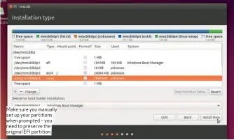  ??  ?? Make sure you manually set up your partitions when prompted – you need to preserve the original EFI partition.