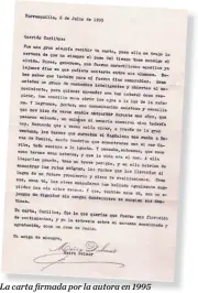  ??  ?? La carta firmada por la autora en 1995