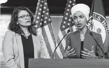  ?? Associated Press file photo ?? Reps. Ilhan Omar, D-Minn, right, and Rashida Tlaib, D-Mich., had been planning to visit the West Bank and East Jerusalem.