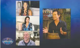  ??  ?? Contestant­s Natalie Anderson, top, Michele Fitzgerald, Tony Vlachos met with host Jeff Probst virtually during the Survivor: Winners at War finale.