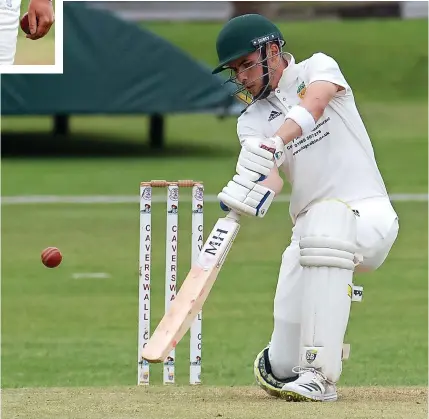  ?? ?? HITTING OUT: Cheadle thirds’ Sam Akram picks up another boundary on his way to 59 as his side progressed to the next round of the Talbot Shield with victory at Caverswall.