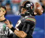  ?? ANDRES LEIVA / THE PALM BEACH POST ?? UM’s Malik Rosier completed 54 percent of his passes for 3,120 yards, 26 TDs and 14 intercepti­ons last season.