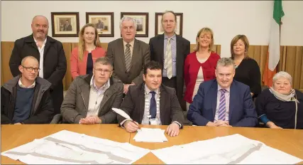  ??  ?? (From left) Andrew O’Sullivan, Victor Lowe, Bridget O’Gorman, Philip Coyne of Coyne Group Constructi­on, Cllr Pat Fitzgerald, cathaoirle­ach of the Arklow Municipal District Tommy Annesley, Cllr Sylvester Bourke, Breege Kilkenny, Chief Executive of...