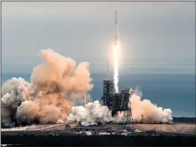  ?? AP/CRAIG BAILEY ?? The SpaceX Falcon rocket launches from the Kennedy Space Center in Florida on Sunday carrying a load of supplies for the Internatio­nal Space Station.