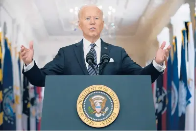  ?? ANDREW HARNIK/AP ?? President Biden addresses the nation for the first time during primetime Thursday evening from the White House.