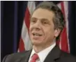  ?? AP PHOTO/BEBETO MATTHEWS ?? Gov. Andrew Cuomo speaks during a news conference in 2013 in New York.