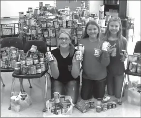  ??  ?? Collected cans: Smackover Elementary School Student Council officers Rylee Darden, president; Gracie Muckelrath, vice-president; and Kendall Key, secretary, show off the 1,084 canned goods that were collected this November for the food bank.