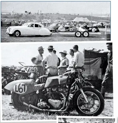  ??  ?? TOP Orrie Salter’s Jaguar in the pits at Bathurst, 1959, with the ex-Mitchell outfit (56) and Doug Light’s outfit (22) on the trailer. ABOVE AND RIGHT Gordon Turner’s Triumph outfit, referred to in Nev Stumbles’ letter.