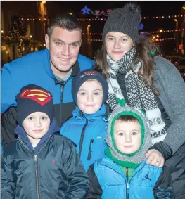  ??  ?? Enjoying the fireworks on Denny Street in Tralee on New Year’s Eve were Ian, Stephanie, Lanna, Oisín and Jack Blake.