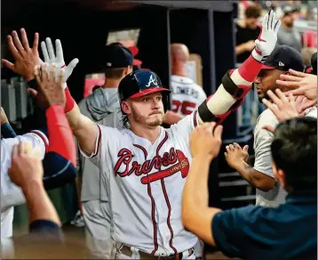  ?? CURTIS COMPTON/AJC 2019 ?? After injuries limited his play in 2017-18, Josh Donaldson signed a $23 million, one-year contract with Atlanta and was 11th in the NL MVP voting after batting .259 with a .379 on-base percentage and 37 homers.