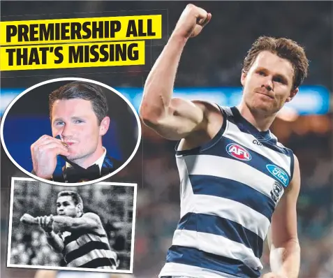  ?? Picture: GETTY IMAGES ?? BIG CENTURY: Patrick Dangerfiel­d has been hugely successful since crossing to the Cats, with his 100 games comparable in impact to the 101 games the great Graham “Polly” Farmer (inset above) played in the blue-and-white hoops.