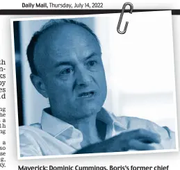  ?? ?? Maverick: Dominic Cummings, Boris’s former chief adviser, is friends with political aide Dougie Smith
