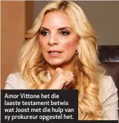  ??  ?? Amor Vittone het die laaste testament betwis wat Joost met die hulp van sy prokureur opgestel het.