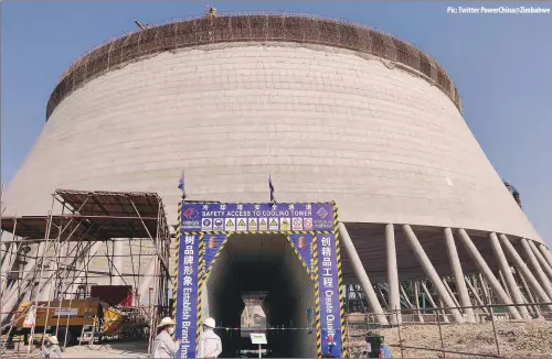  ??  ?? The Hwange Thermal Power Station expansion project continues, with this picture showing the 26 layers of the cooling tower completed by end of September. Yesterday, more equipment comprising an HP heater, boiler heating surface, coal pulveriser roller and pulverised coal burner was brought to the site. The project is being undertaken by Chinese engineers.