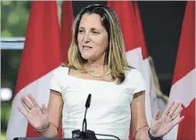  ?? ERIC BARADAT/AGENCE FRANCE-PRESS ?? Foreign Affairs Minister Chrystia Freeland defends Canada’s position.