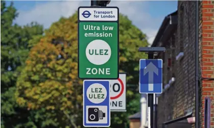  ?? Photograph: Yui Mok/ PA ?? A Ulez sign in Lewisham, south London. From Tuesday, the zone will be expanded to include the whole of the capital.