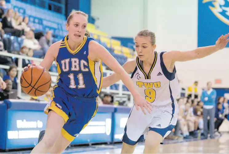  ?? RICH LAM/UBC ATHLETICS FILES ?? UBC Thunderbir­ds’ Jessica Hanson, left, is looking forward to the playoffs after scoring 28 points in the final game of the regular season.