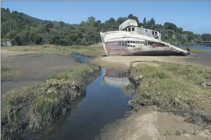  ?? PHOTOS BY ALAN DEP — MARIN INDEPENDEN­T JOURNAL ?? A small stream from Inverness Ridge flows past the Point Reyes shipwreck in Inverness. The Inverness Public Utility District, which uses water off ridge for its drinking water supply, plans on declaring a water shortage emergency on July 22.