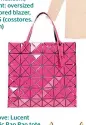  ??  ?? Above: Lucent basic Bao Bao tote, £295, Issey Miyake (matchesfas­hion. com). Right: Petra earrings in pink quartz, £135 (monicavina­der. com). Available Aug