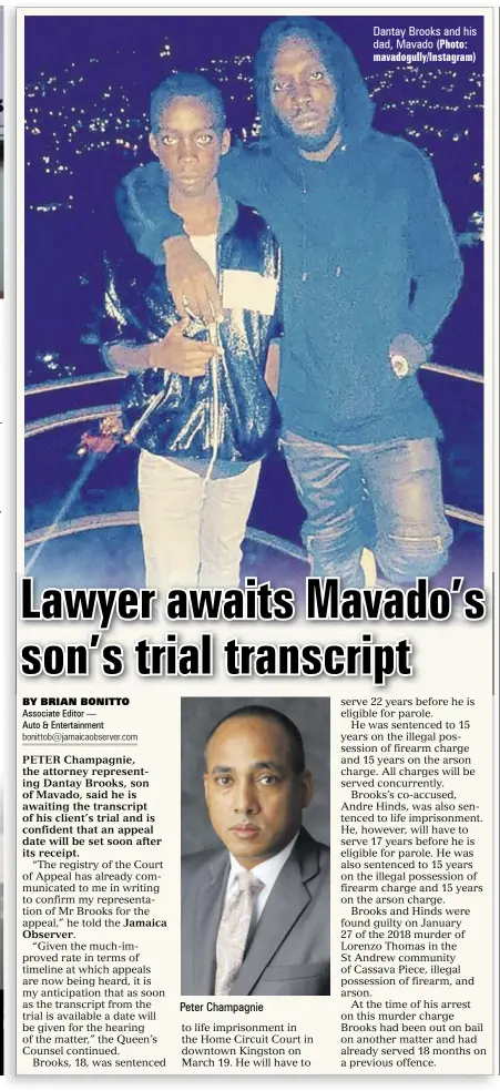  ?? (Photo: mavadogull­y/instagram) ?? Peter Champagnie
Dantay Brooks and his dad, Mavado