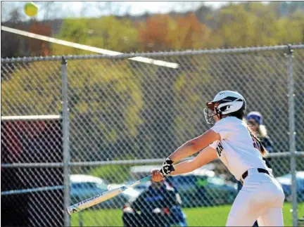  ?? TANIA BARRICKLO — DAILY FREEMAN FILE ?? Kaitlynn Schrowang makes contact during a recent game.