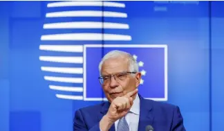  ?? ?? EU Foreign Policy Chief Josep Borrell speaks to the press after a meeting of EU defense ministers at the European Council building in Brussels, Tuesday, May 17, 2022.